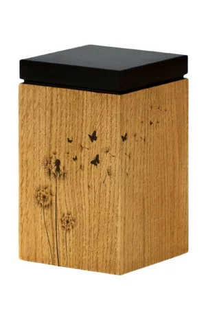 Oak wood pet urn with dandelion