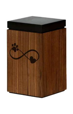 Walnut Wood Pet Urn with infinity sign engraving