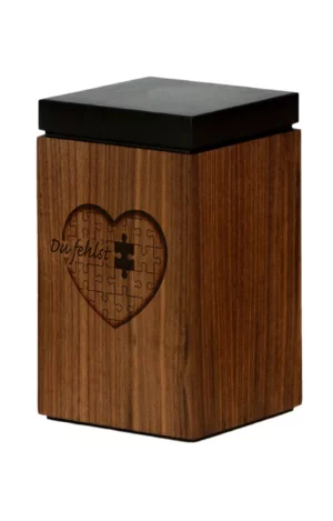 Walnut Wood Pet Urn with puzzle heart engraving